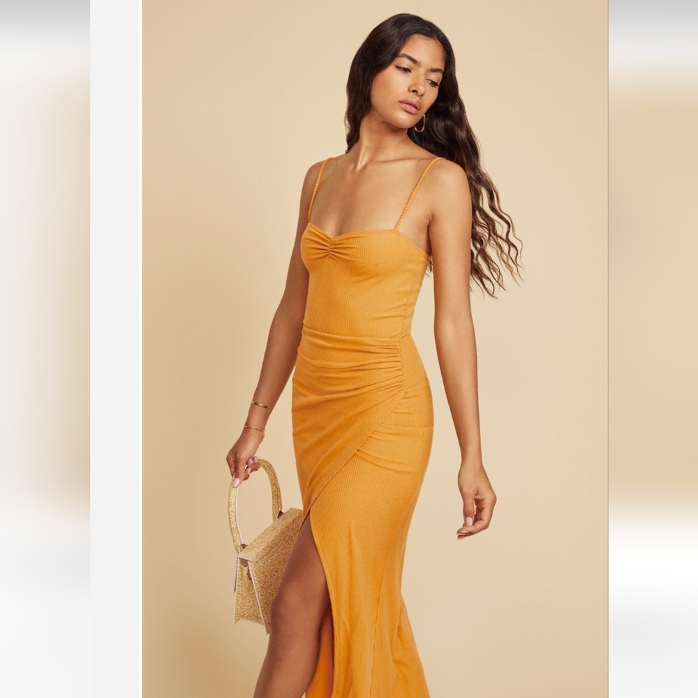 Reformation Elegant Mustard Dress